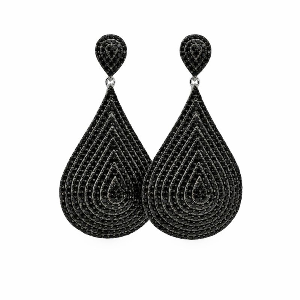 Black Teardrop Pavé Drop Earrings
